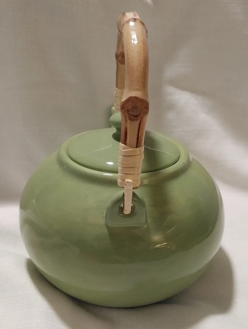 Pottery Barn Sausalito Green Bamboo Handle Teapot